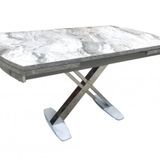 Masa 17967 X Çapraz Ayak Metal Çelik Nikelaj Beyaz Mermer Tabla Kutu Sevk El Yapı