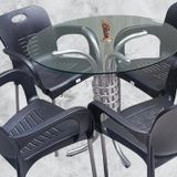 Masa 90279 Takım Temper Cam Gri Siyah Kolçak Sandalye Mutfk Balkon Bahçe El Yapım