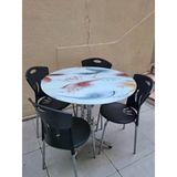 Masa 90542 Plastik Sandalye Tk Metal Nikelaj Ayak Japon Digital Baskı Temper Cam