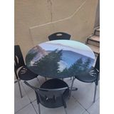 Masa 90543 Plastik Sandalye Tk Metal Nikelaj Ayak Japon Temper Kırılmaz Cam