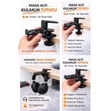 Masa Altı Kulaklık Tutucu Aparat | Sıkıştırmalı Kulaklık Askısı | Oyuncu & Ofis Masası Düzenleyici