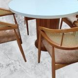 Masa Anıt St 90185 Modern Hasır Sandalye Takım Model Mdf Tabla Beyaz El Yapım