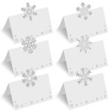 Masa Ayarı için 60 Adet Noel Yer Kartları, 6 Kar Tanesi Desenli Noel Yer Kartları, Masa Çadır Kartları Kış Düğün Parti Dekorasyonu için Akşam Yemeği Yer Kartları Boyut 8,9 * 5,6 cm (Kar Tanesi)
