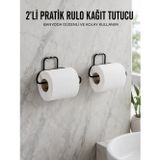Masa Dostu 2 Adet Siyah Yapışkanlı Kağıtlık Duvar Tipi Tuvalet Kağıdı ve Rulo Tutucu