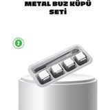 Masa Dostu Paslanmaz Çelik Metal Buz Küpü Seti Sulandırmadan Soğutma ve Klips Dahil Tdms-07 - Renkli