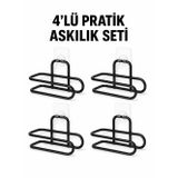Masa Dostu Siyah Metal WC Kağıtlık Yapışkanlı Duvar Tipi Tuvalet Kağıdı Tutucu Seti 4 Adet