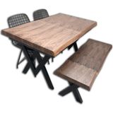 Masa KÜTÜK DESEN ST Takım Model X metal ayak Benc ve tel sandalye-tabure El Yapım - Ceviz - 80x120