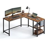 Masa, L Şekilli Bilgisayar Masası, 2 Raflı Köşe Masası, Ofis ve Oyun Masası, Endüstriyel Tasarım, Vintage Kahverengi - Siyah LWD72X