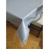 Masa Örtüsü Pvc Dantel Kenar Çiçek Motif gri