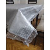 Masa Örtüsü Pvc Dantel Kenar Çizgili Motif beyaz