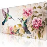 Masa Paspası, Pembe Çiçekler ve Colibri Kuşlar Genişletilmiş Büyük Oyun Mouse Pad Masa için XXL, Kaymaz Kauçuk Taban Dikişli Kenarlar Uzun Bilgisayar Klavyesi Masa Pedi Fare Altlığı Ev Ofis Oyunları