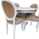 Masa-Sandalye 18572 Klasik Madalyon Model Kayın Ayak Parlak Beyaz Açıl Mdf Tabla