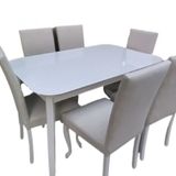 Masa-Sandalye 18579 Muz Model Açıl Tabla Beyaz Giydirm Keten Kumaş 6Ad El Yapım
