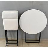 Masa Sandalye Katlanir Bistro Takimi 60Cm Beyaz Masa Beyaz Suni Deri Sandalye