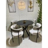 Masa Sandalye Takımı 4 Kişilik Yemek Masası Takımı Mutfak Masası Takımı Teddy Sandalye - Siyah - Krem