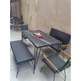 Masa Sandalye Tk 90605 Penyez Takım Model Metal Siyah Suni Deri Balkon-Bahçe