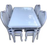 Masa ST FİTİL Takım Model Açılır Tabla HASIRLI oyma Sandalye Aslan Ayak El Yapım - Beyaz - 90*120