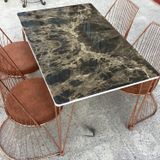 Masa Tel Sandalye 12478 Tk Metal Rose Renk Kaplama Siyah Mermer Renk Tabla Elyapı