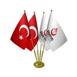 Masa Üstü Alperen Ocakları Bayrağı Türk Bayrağı Dörtlü Pirinç Direk Masa Bayrak Seti