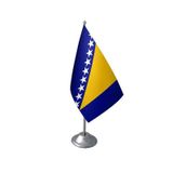 Masa Üstü Bosna Hersek Bayrağı Krom Direk Masa Bayrak Seti