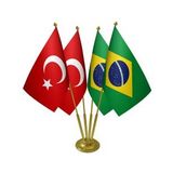 Masa Üstü Brezilya Bayrağı Türk Bayrağı Dörtlü Pirinç Direk Masa Bayrak Seti