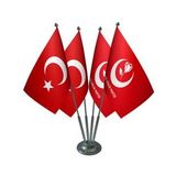 Masa Üstü Büyük Birlik Partisi Bayrağı Türk Bayrağı Dörtlü Krom Direk Masa Bayrak Seti