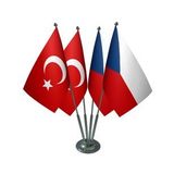 Masa Üstü Çek Cumhuriyeti Bayrağı Türk Bayrağı Dörtlü Krom Direk Masa Bayrak Seti