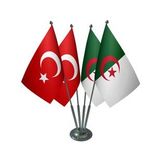 Masa Üstü Cezayir Bayrağı Türk Bayrağı Dörtlü Krom Direk Masa Bayrak Seti