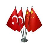 Masa Üstü Çin Bayrağı Türk Bayrağı Dörtlü Krom Direk Masa Bayrak Seti