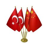 Masa Üstü Çin Bayrağı Türk Bayrağı Dörtlü Pirinç Direk Masa Bayrak Seti