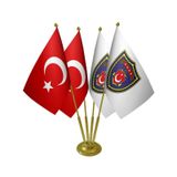 Masa Üstü Deniz Kuvvetleri Bayrağı Türk Bayrağı Dörtlü Pirinç Direk Masa Bayrak Seti