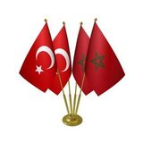 Masa Üstü Fas Bayrağı Türk Bayrağı Dörtlü Pirinç Direk Masa Bayrak Seti
