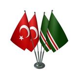 Masa Üstü İçkerya Çeçen Bayrağı Türk Bayrağı Dörtlü Krom Direk Masa Bayrak Seti