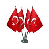 Masa Üstü İttihat Ve Terakki Sancağı Türk Bayrağı Dörtlü Krom Direk Masa Bayrak Seti