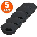Masa Üstü Kablo Kanalı Deliği Kapağı Siyah Masa Kapağı 6 Cm (5 Adet)