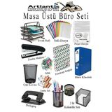 Masa Üstü Ofis Paketi 13 Parça Fotokopi Kağıdı Metal Evrak Rafı Metal Kalemlik Zımba Makinesi Teli Delegeç Çöp Kovası Küp Notluk