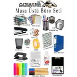 Masa Üstü Ofis Paketi 18 Parça Fotokopi Kağıdı Metal Evrak Rafı Metal Kalemlik Zımba Makinesi Teli Delegeç Çöp Kovası Küp Notluk