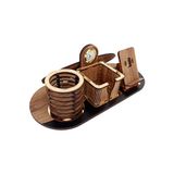 Masa Üstü Organizer Ahşap Gold Dekoratif Saatli Masa Üstü İsimlik Masa Üstü Düzenleyici Kalemlik - Gold - Siyah - Oval - 16x35 cm