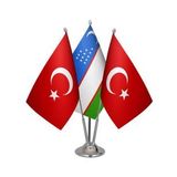 Masa Üstü Özbekistan Bayrağı Türk Bayrağı Üçlü Krom Direk Masa Bayrak Seti