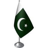 Masa Üstü Pakistan Bayrağı Krom Direk Masa Bayrak Seti