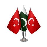 Masa Üstü Pakistan Bayrağı Türk Bayrağı Üçlü Krom Direk Masa Bayrak Seti