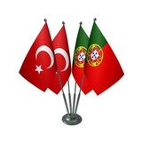 Masa Üstü Portekiz Bayrağı Türk Bayrağı Dörtlü Krom Direk Masa Bayrak Seti