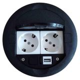 Masa Üstü Priz Kutusu Gömme Tip Siyah + 2 Ad. Priz + 1 Ad. USB Ge