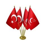 Masa Üstü Saadet Partisi Bayrağı Türk Bayrağı Dörtlü Pirinç Direk Masa Bayrak Seti