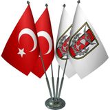Masa Üstü Tsk Türk Silahlı Kuvvetleri Bayrağı Türk Bayrağı Dörtlü Krom Direk Masa Bayrak Seti