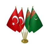 Masa Üstü Türkmenistan Bayrağı Türk Bayrağı Dörtlü Pirinç Direk Masa Bayrak Seti