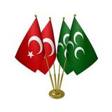 Masa Üstü Yeşil Üç Hilal Sancağı Türk Bayrağı Dörtlü Pirinç Direk Masa Bayrak Seti