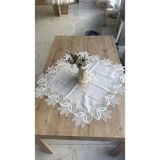 Masa Üzerine Runner, Sehpa Örtüsü Fransız Dantel Detaylı Kare 88X 88 cm Kayla Kreme Gümüş - 0,5 x 9 cm - 001-Renkli