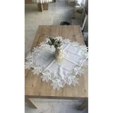 Masa Üzerine Runner, Sehpa Örtüsü Fransız Dantel Detaylı Kare 88X 88 Cm Kayla Kreme Gümüş