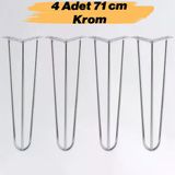 Masa Ve Sehpa Ayağı Sağlam Mobilya Yükseltici Destek Ayak Modeli 71 Cm Krom Gümüş Metal 4'Lü Set